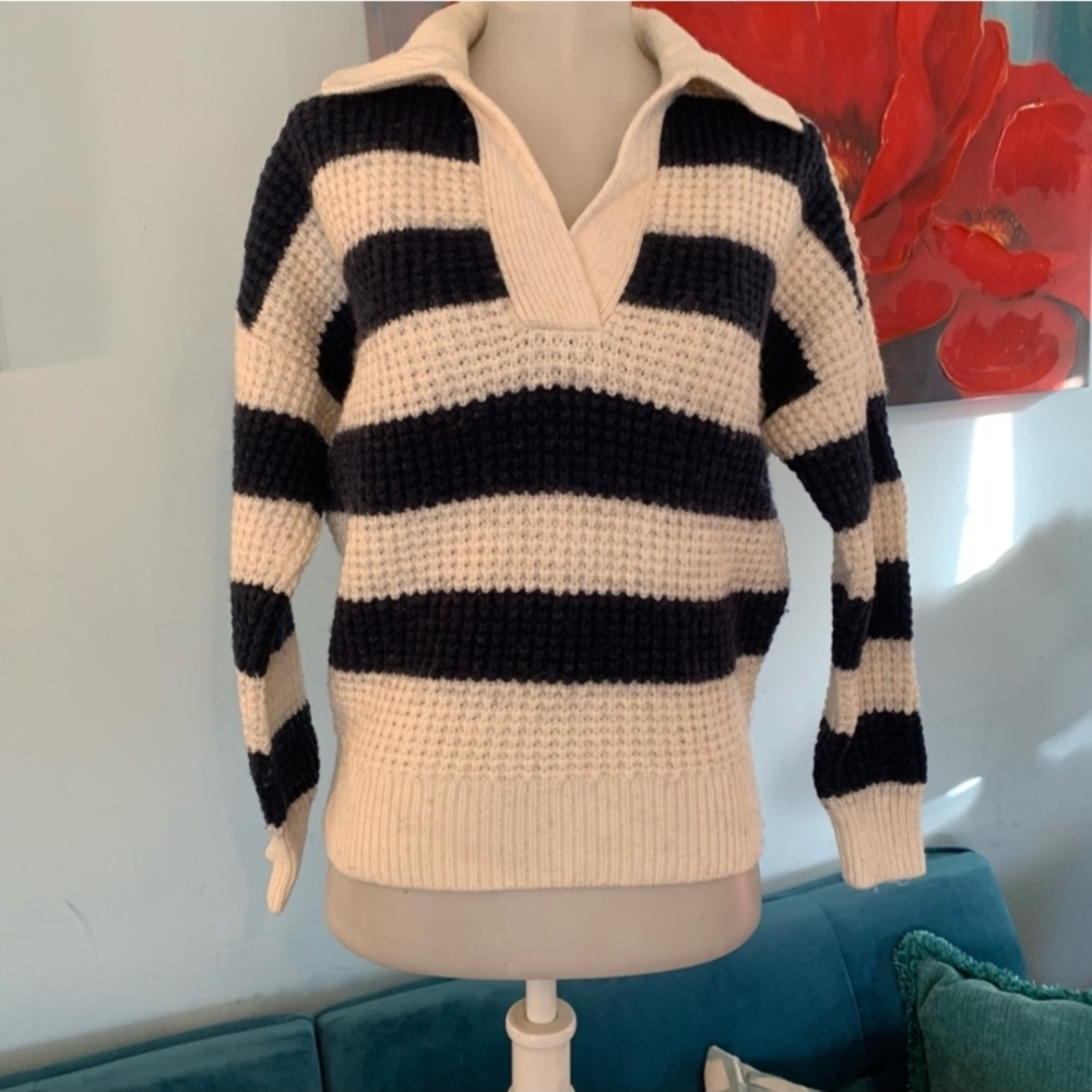 Striped Madewell Waffle-Knit Henley Sweater